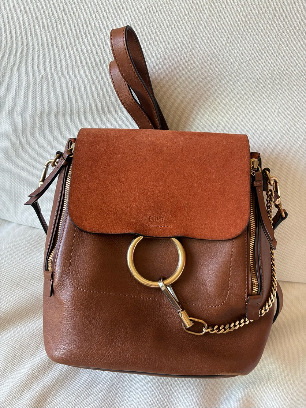 Chloé Faye Medium Backpack in Caramel Leather & Suede